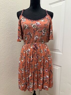 Xhilaration Rust Floral Cold-Shoulder Mini Dress 0158